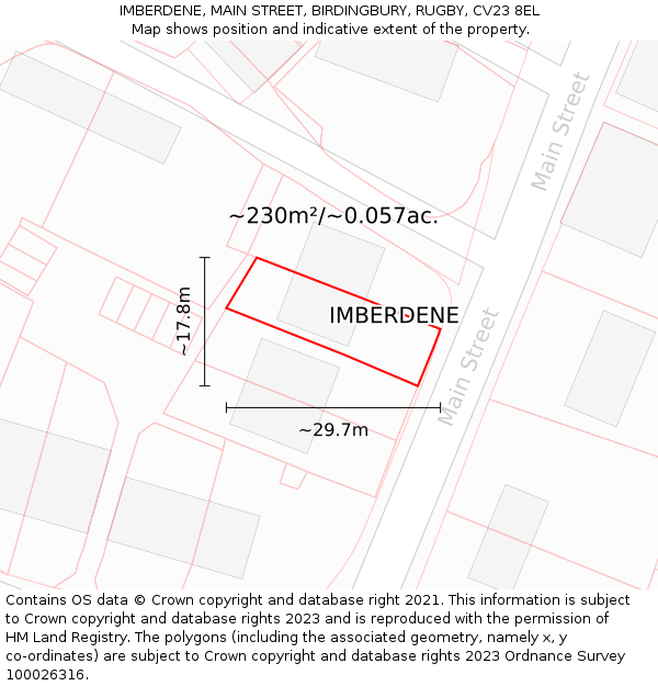 IMBERDENE, MAIN STREET, BIRDINGBURY, RUGBY, CV23 8EL: Plot and title map