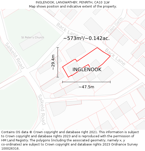 INGLENOOK, LANGWATHBY, PENRITH, CA10 1LW: Plot and title map