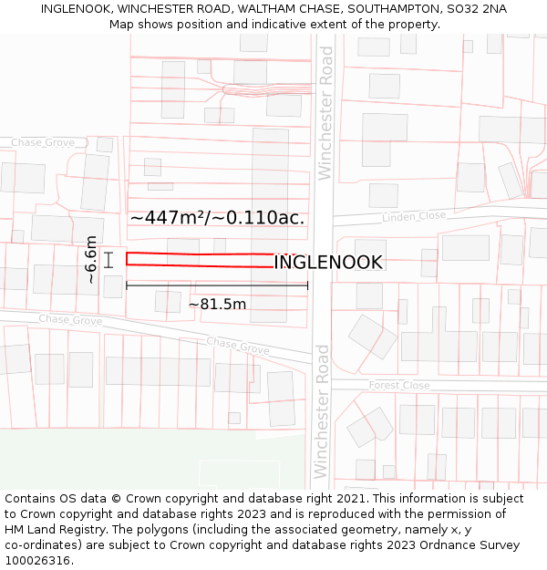 INGLENOOK, WINCHESTER ROAD, WALTHAM CHASE, SOUTHAMPTON, SO32 2NA: Plot and title map