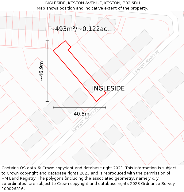 INGLESIDE, KESTON AVENUE, KESTON, BR2 6BH: Plot and title map