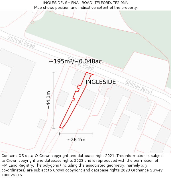 INGLESIDE, SHIFNAL ROAD, TELFORD, TF2 9NN: Plot and title map
