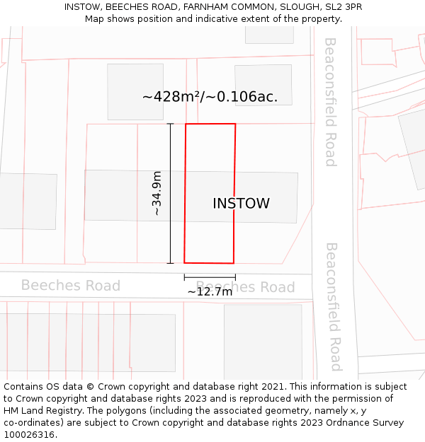 INSTOW, BEECHES ROAD, FARNHAM COMMON, SLOUGH, SL2 3PR: Plot and title map