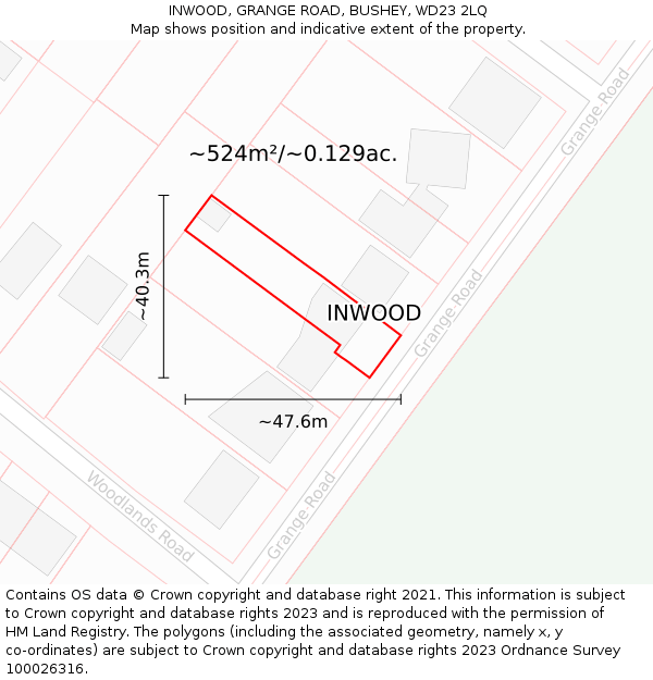 INWOOD, GRANGE ROAD, BUSHEY, WD23 2LQ: Plot and title map
