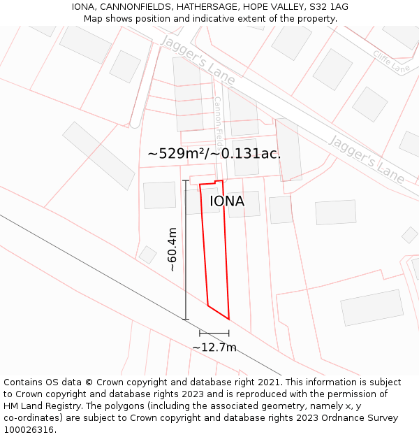 IONA, CANNONFIELDS, HATHERSAGE, HOPE VALLEY, S32 1AG: Plot and title map