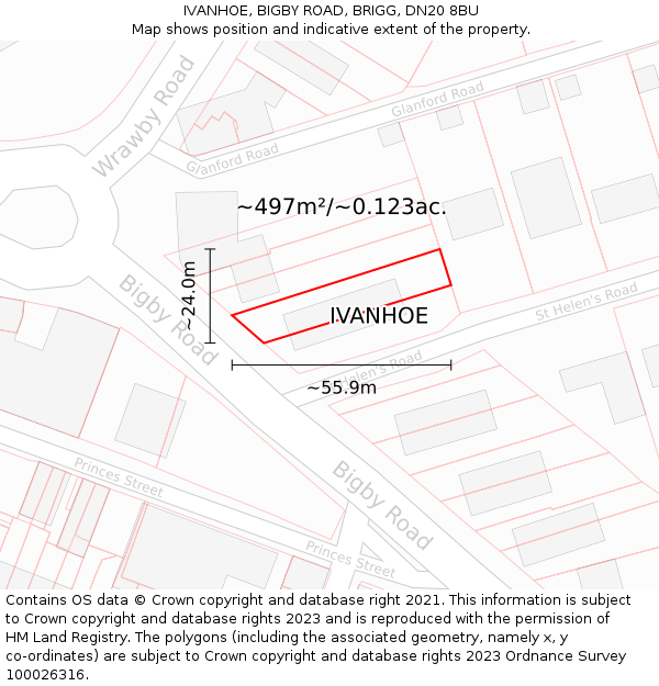 IVANHOE, BIGBY ROAD, BRIGG, DN20 8BU: Plot and title map