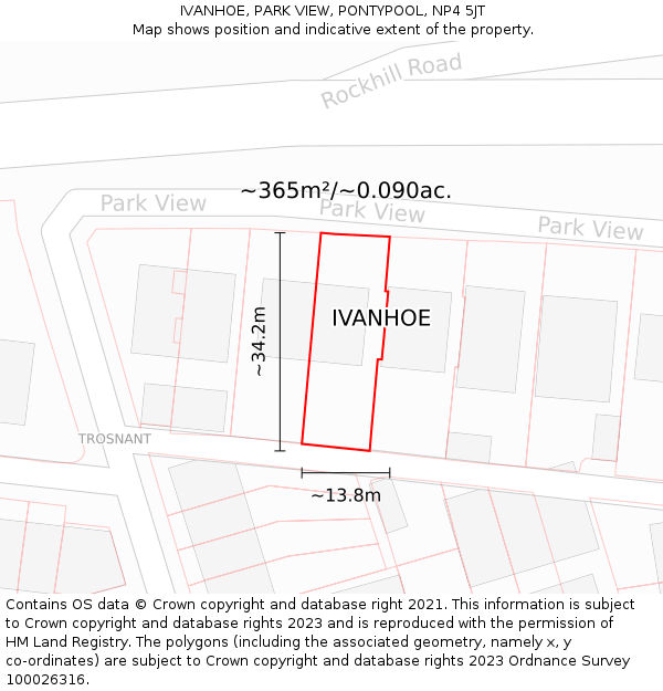IVANHOE, PARK VIEW, PONTYPOOL, NP4 5JT: Plot and title map