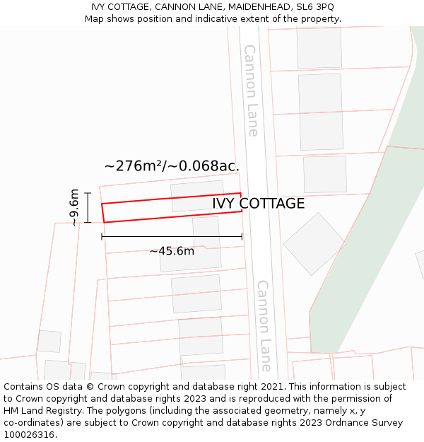 IVY COTTAGE, CANNON LANE, MAIDENHEAD, SL6 3PQ: Plot and title map