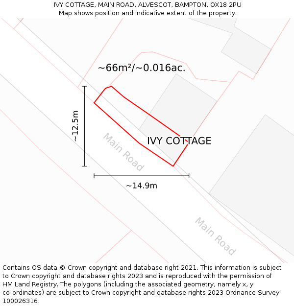 IVY COTTAGE, MAIN ROAD, ALVESCOT, BAMPTON, OX18 2PU: Plot and title map