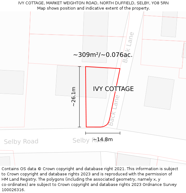 IVY COTTAGE, MARKET WEIGHTON ROAD, NORTH DUFFIELD, SELBY, YO8 5RN: Plot and title map