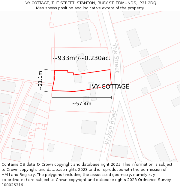 IVY COTTAGE, THE STREET, STANTON, BURY ST. EDMUNDS, IP31 2DQ: Plot and title map