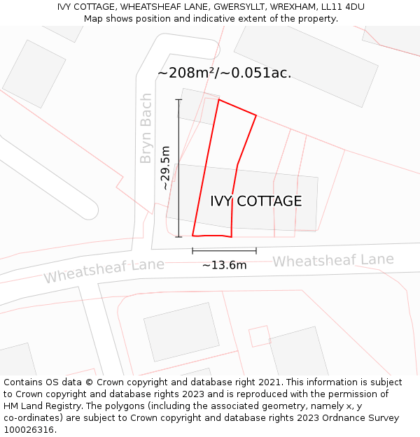 IVY COTTAGE, WHEATSHEAF LANE, GWERSYLLT, WREXHAM, LL11 4DU: Plot and title map