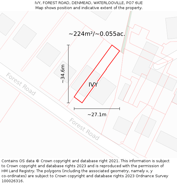 IVY, FOREST ROAD, DENMEAD, WATERLOOVILLE, PO7 6UE: Plot and title map