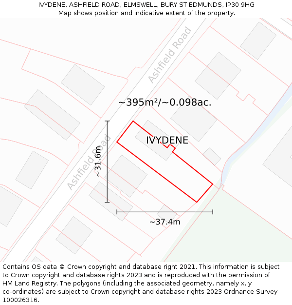 IVYDENE, ASHFIELD ROAD, ELMSWELL, BURY ST EDMUNDS, IP30 9HG: Plot and title map