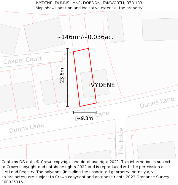 IVYDENE, DUNNS LANE, DORDON, TAMWORTH, B78 1RR: Plot and title map