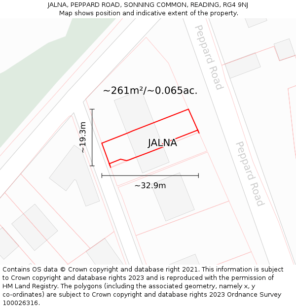 JALNA, PEPPARD ROAD, SONNING COMMON, READING, RG4 9NJ: Plot and title map