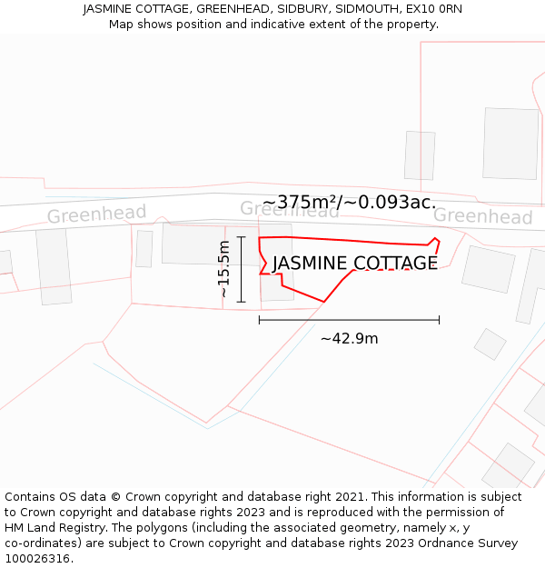 JASMINE COTTAGE, GREENHEAD, SIDBURY, SIDMOUTH, EX10 0RN: Plot and title map