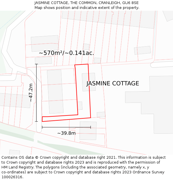 JASMINE COTTAGE, THE COMMON, CRANLEIGH, GU6 8SE: Plot and title map