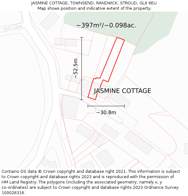 JASMINE COTTAGE, TOWNSEND, RANDWICK, STROUD, GL6 6EU: Plot and title map