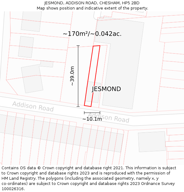 JESMOND, ADDISON ROAD, CHESHAM, HP5 2BD: Plot and title map