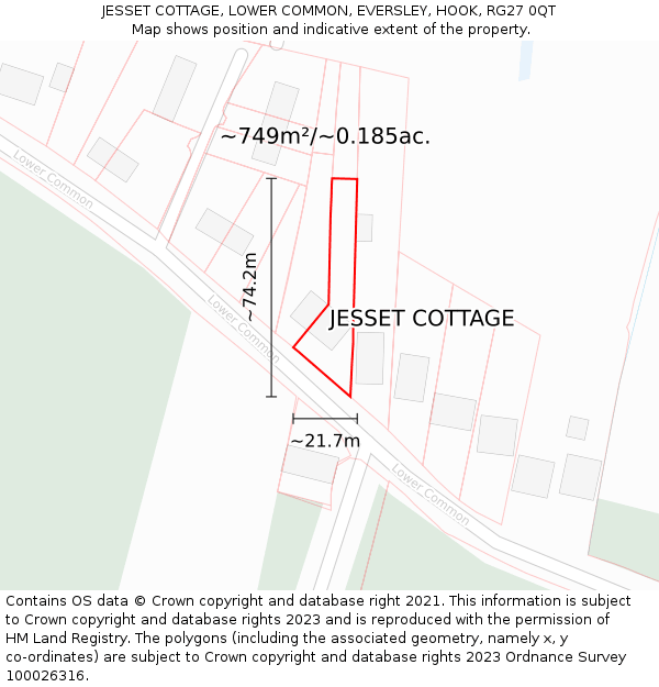 JESSET COTTAGE, LOWER COMMON, EVERSLEY, HOOK, RG27 0QT: Plot and title map