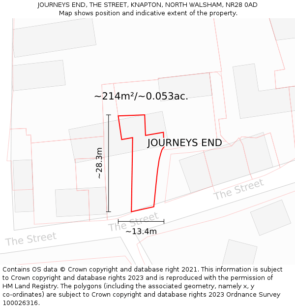 JOURNEYS END, THE STREET, KNAPTON, NORTH WALSHAM, NR28 0AD: Plot and title map