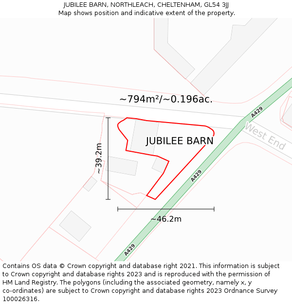 JUBILEE BARN, NORTHLEACH, CHELTENHAM, GL54 3JJ: Plot and title map