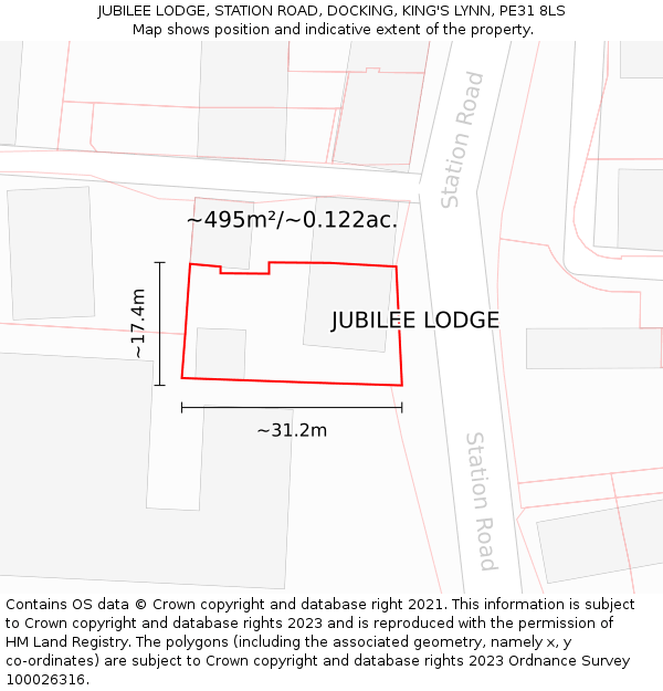 JUBILEE LODGE, STATION ROAD, DOCKING, KING'S LYNN, PE31 8LS: Plot and title map