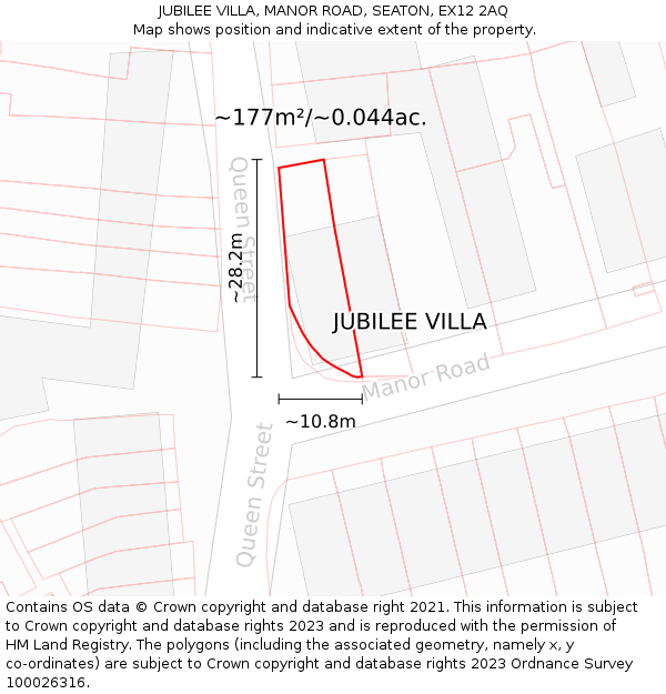 JUBILEE VILLA, MANOR ROAD, SEATON, EX12 2AQ: Plot and title map