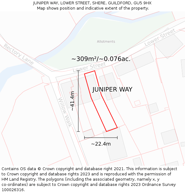 JUNIPER WAY, LOWER STREET, SHERE, GUILDFORD, GU5 9HX: Plot and title map