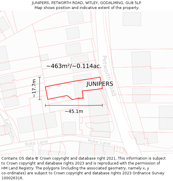 JUNIPERS, PETWORTH ROAD, WITLEY, GODALMING, GU8 5LP: Plot and title map