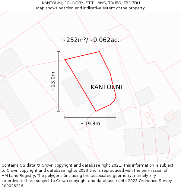 KANTOUNI, FOUNDRY, STITHIANS, TRURO, TR3 7BU: Plot and title map