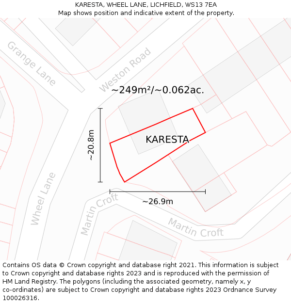 KARESTA, WHEEL LANE, LICHFIELD, WS13 7EA: Plot and title map