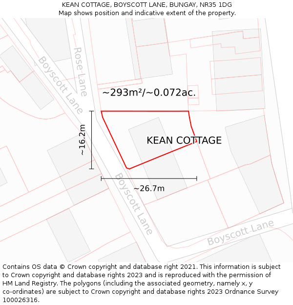 KEAN COTTAGE, BOYSCOTT LANE, BUNGAY, NR35 1DG: Plot and title map