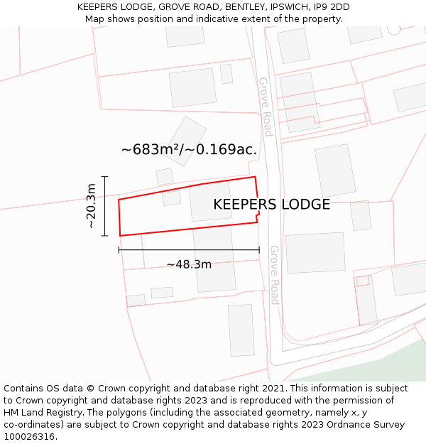 KEEPERS LODGE, GROVE ROAD, BENTLEY, IPSWICH, IP9 2DD: Plot and title map