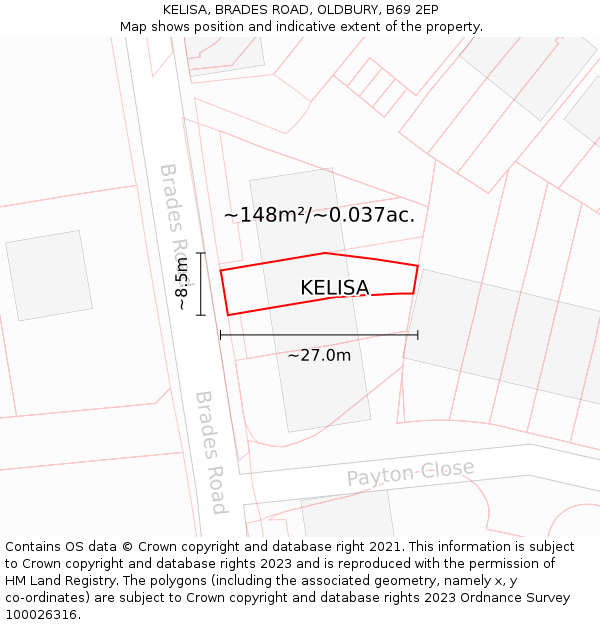 KELISA, BRADES ROAD, OLDBURY, B69 2EP: Plot and title map