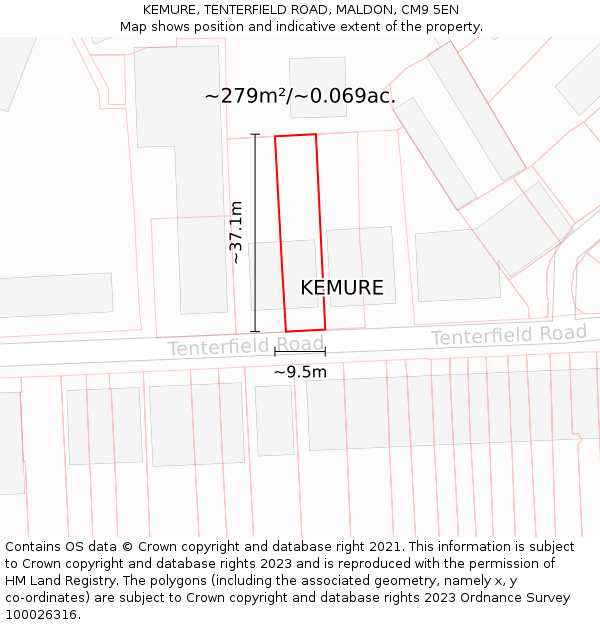 KEMURE, TENTERFIELD ROAD, MALDON, CM9 5EN: Plot and title map