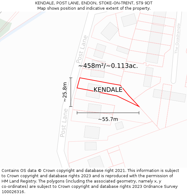 KENDALE, POST LANE, ENDON, STOKE-ON-TRENT, ST9 9DT: Plot and title map