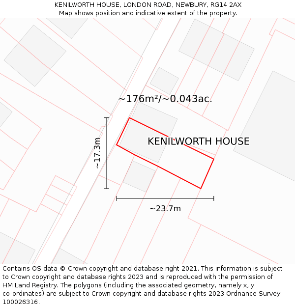 KENILWORTH HOUSE, LONDON ROAD, NEWBURY, RG14 2AX: Plot and title map