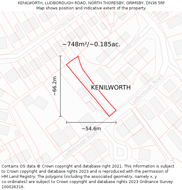 KENILWORTH, LUDBOROUGH ROAD, NORTH THORESBY, GRIMSBY, DN36 5RF: Plot and title map
