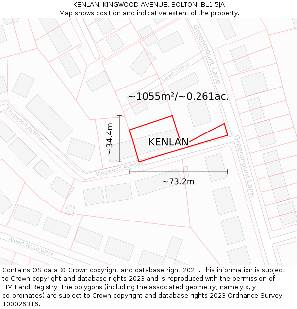 KENLAN, KINGWOOD AVENUE, BOLTON, BL1 5JA: Plot and title map