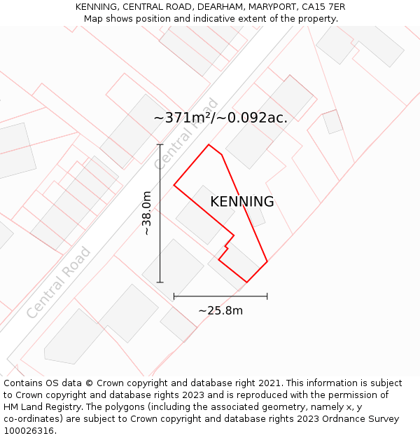 KENNING, CENTRAL ROAD, DEARHAM, MARYPORT, CA15 7ER: Plot and title map
