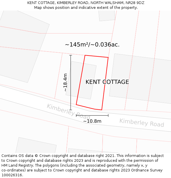 KENT COTTAGE, KIMBERLEY ROAD, NORTH WALSHAM, NR28 9DZ: Plot and title map
