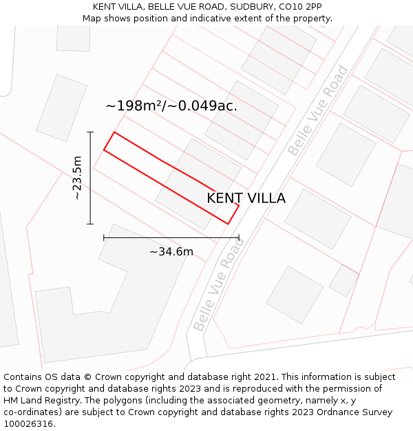 KENT VILLA, BELLE VUE ROAD, SUDBURY, CO10 2PP: Plot and title map