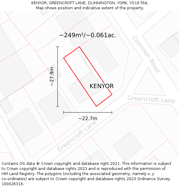 KENYOR, GREENCROFT LANE, DUNNINGTON, YORK, YO19 5NL: Plot and title map
