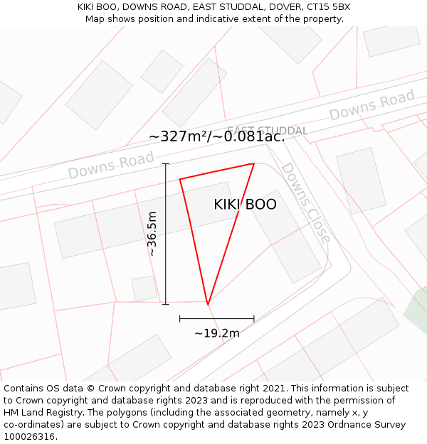 KIKI BOO, DOWNS ROAD, EAST STUDDAL, DOVER, CT15 5BX: Plot and title map