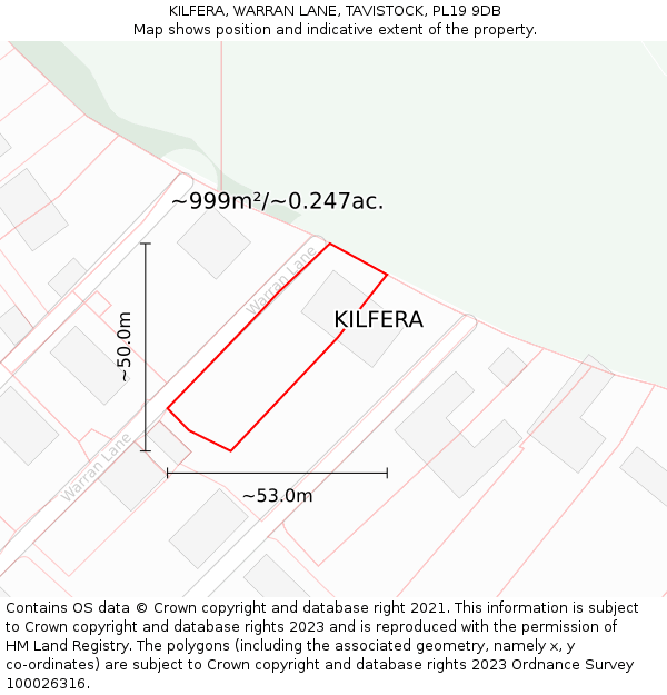 KILFERA, WARRAN LANE, TAVISTOCK, PL19 9DB: Plot and title map