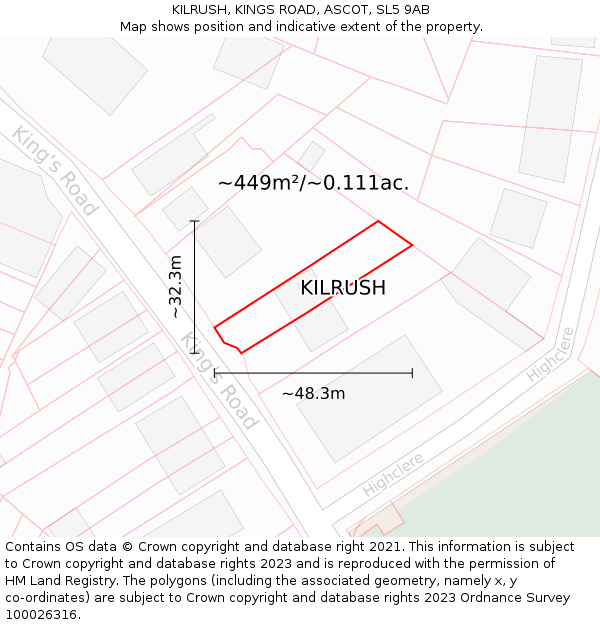 KILRUSH, KINGS ROAD, ASCOT, SL5 9AB: Plot and title map