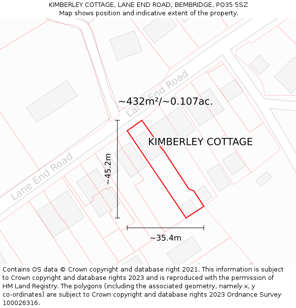 KIMBERLEY COTTAGE, LANE END ROAD, BEMBRIDGE, PO35 5SZ: Plot and title map