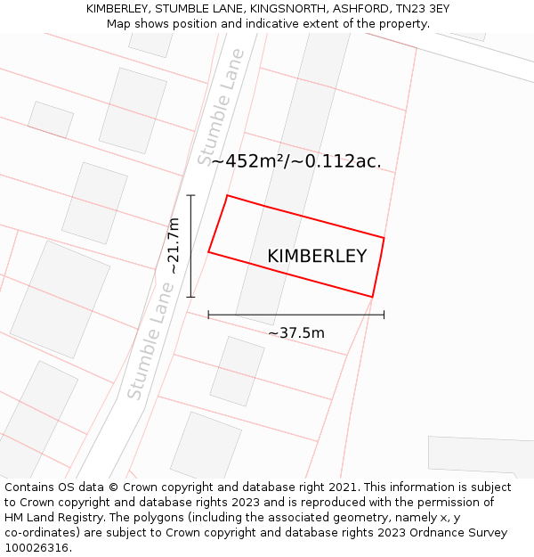 KIMBERLEY, STUMBLE LANE, KINGSNORTH, ASHFORD, TN23 3EY: Plot and title map