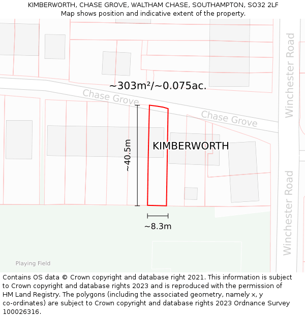 KIMBERWORTH, CHASE GROVE, WALTHAM CHASE, SOUTHAMPTON, SO32 2LF: Plot and title map